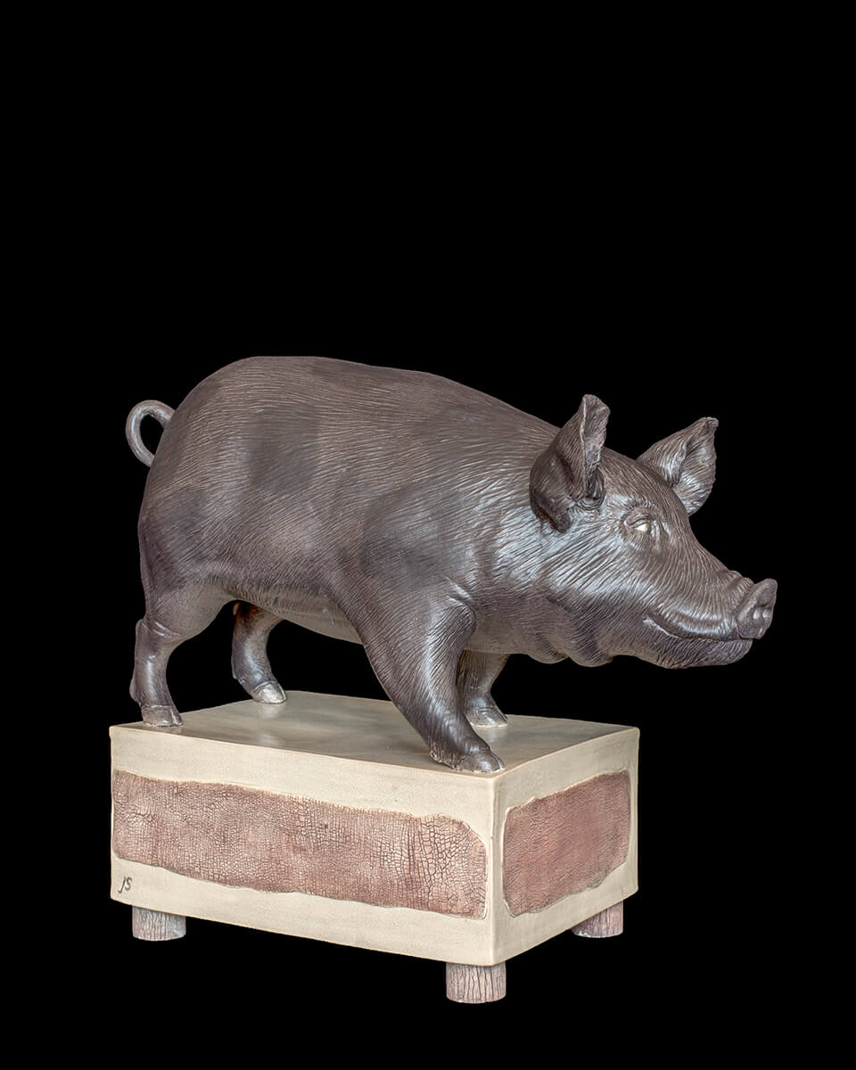 Figurative ceramic sculpture of a Pig