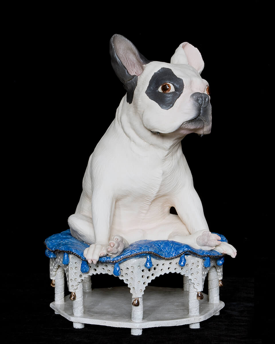 Figurative ceramic sculpture of a French Bulldog