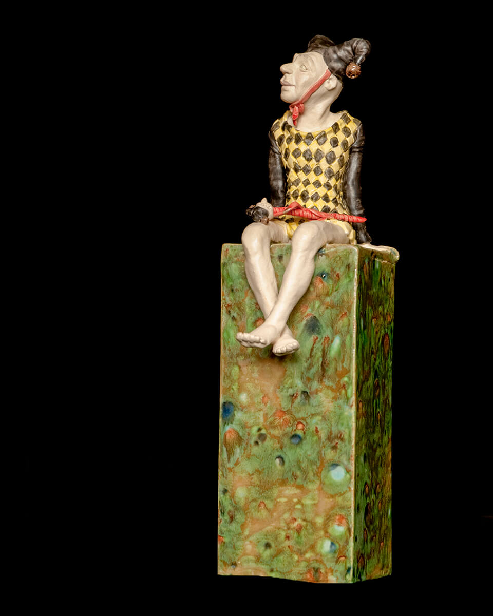 Figurative ceramic sculpture of a Jester called Casper