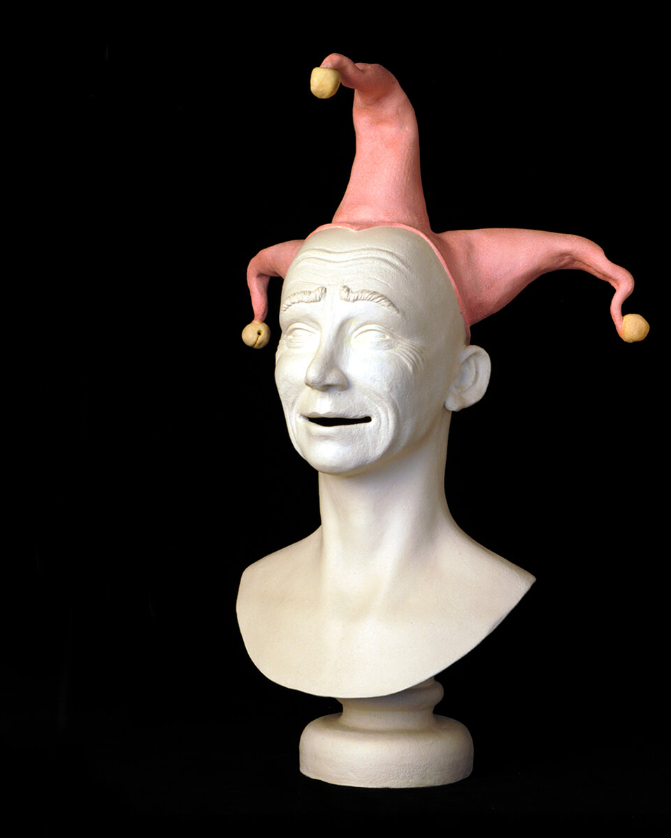 Figurative ceramic sculpture of a Jester head called Maddox