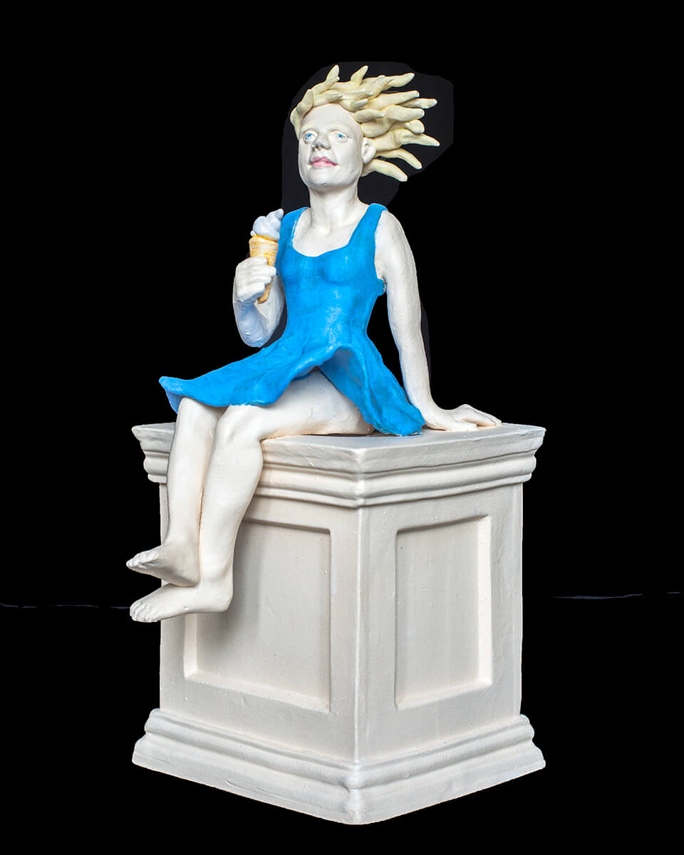 Figurative ceramic sculpture of a girl called Ice Cream Girl