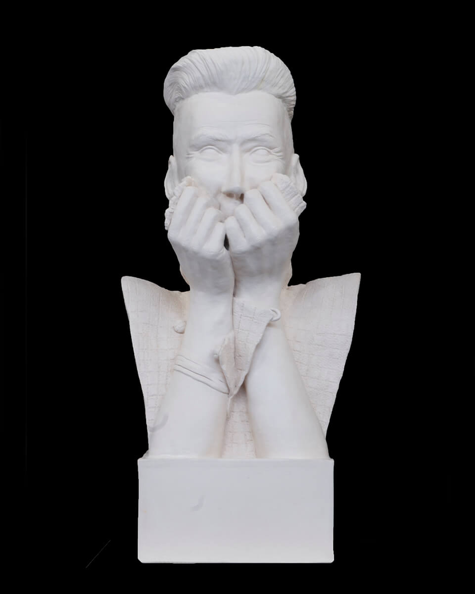Figurative ceramic sculpture of a man called Miles Calvert