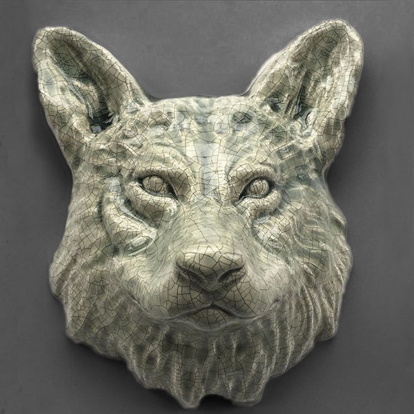 Figurative ceramic sculpture of a Wolf