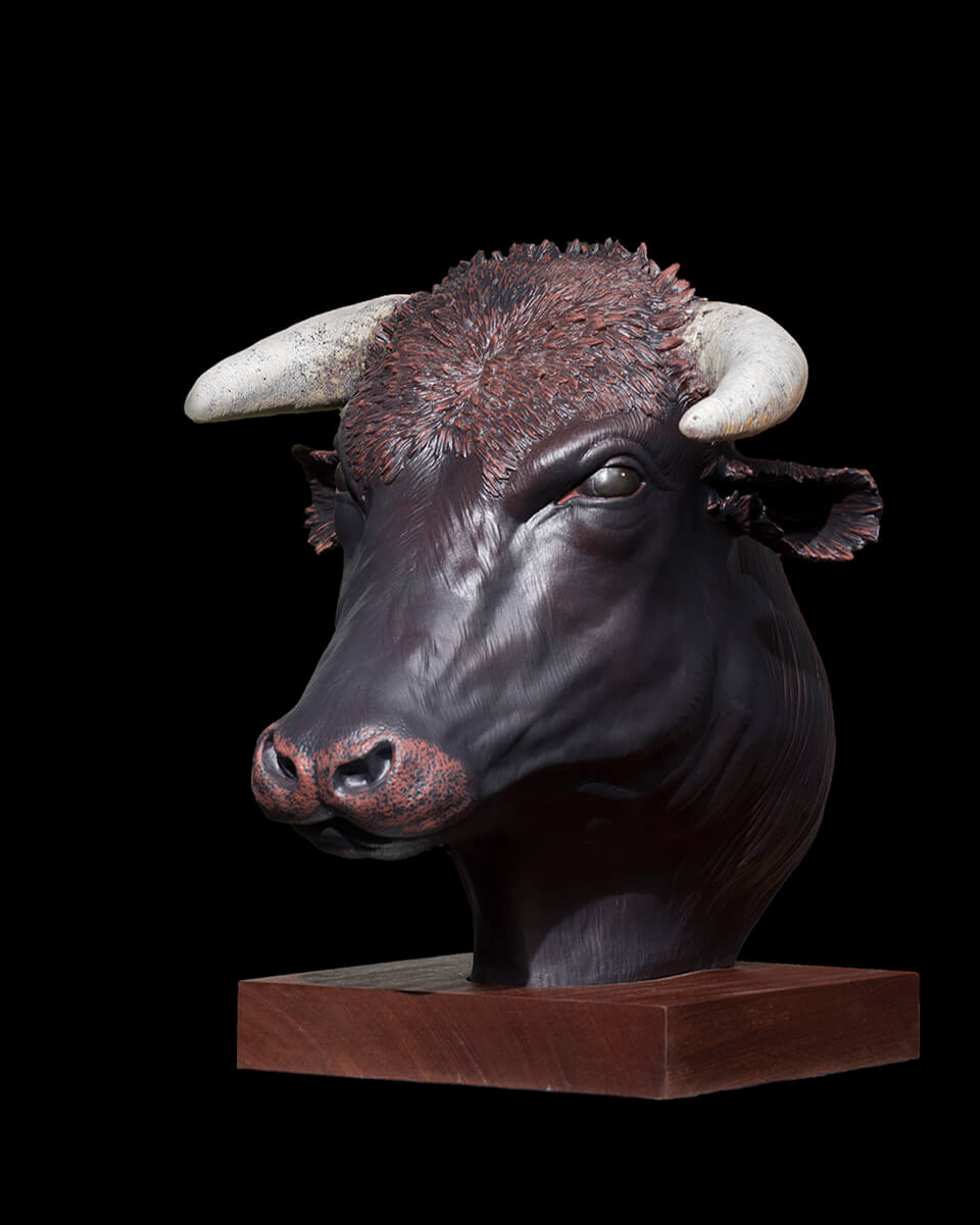 Figurative ceramic sculpture of a Spanish Bull