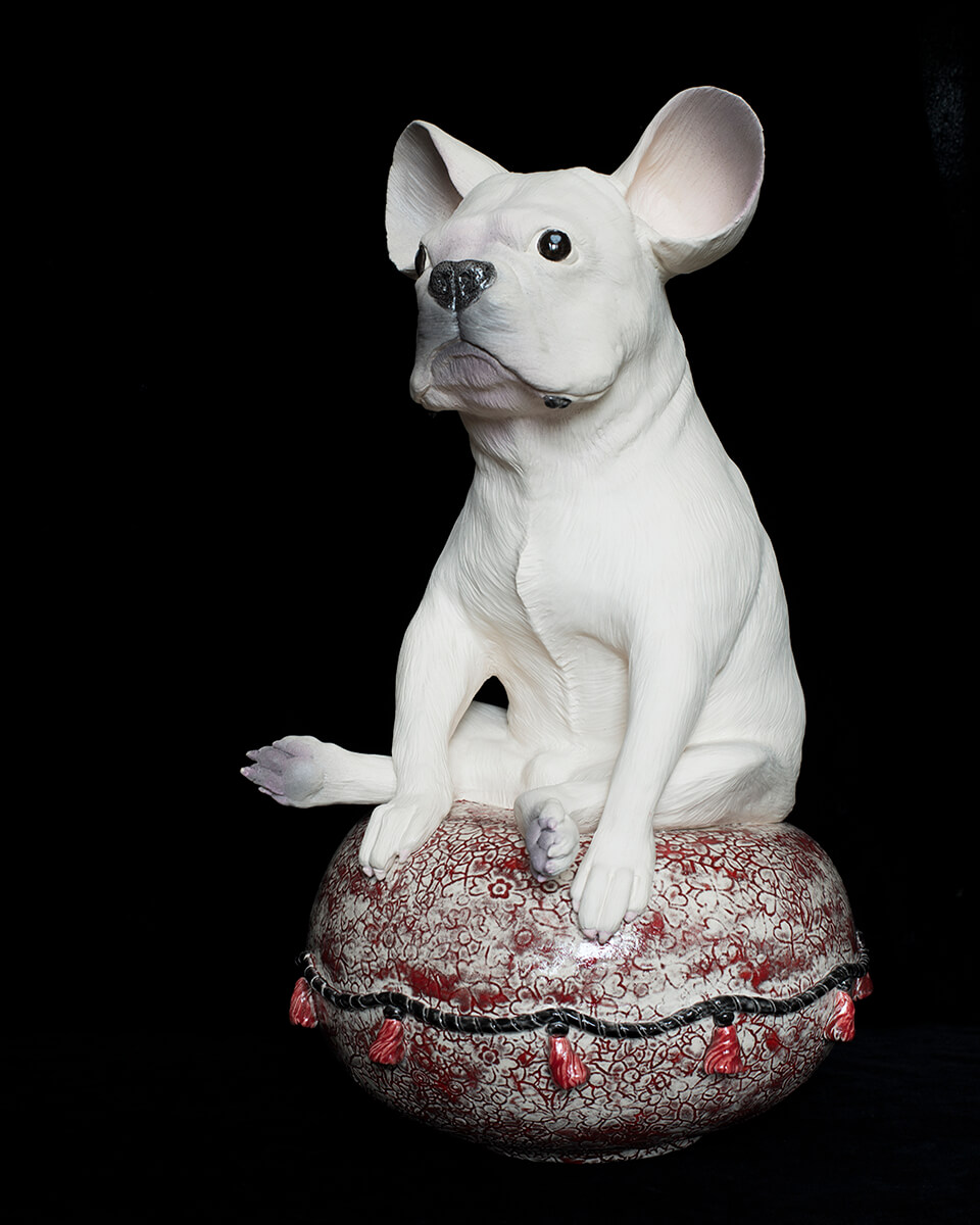 Figurative ceramic sculpture of French Bulldog