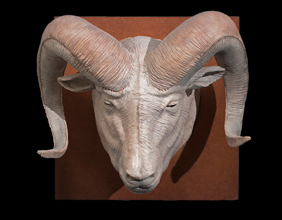 Figurative ceramic sculpture of a Ram
