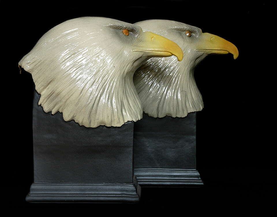 Figurative ceramic sculptures of Bald Eagles