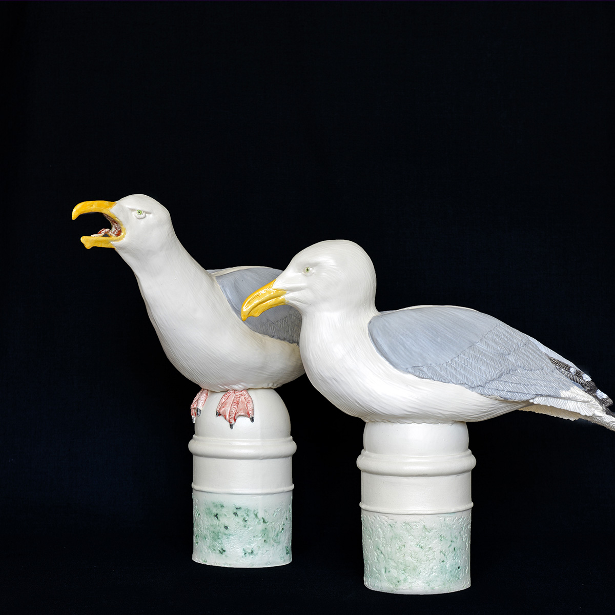 Figurative ceramic sculpture of Seagulls